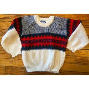 Vintage Donmoor Crewneck Sweater Boys Size 5 Cream Blue Red